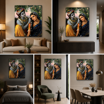 Radha Krishna Classic Canvas Painting Frame | Traditional Spiritual Wall Art for Living Room Decor