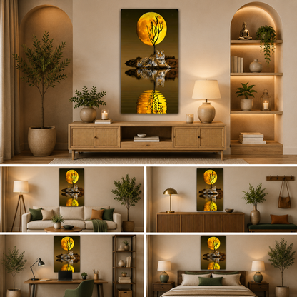 Surreal Tiger Full Moon Abstract Canvas Painting | Canvas Wall Frame