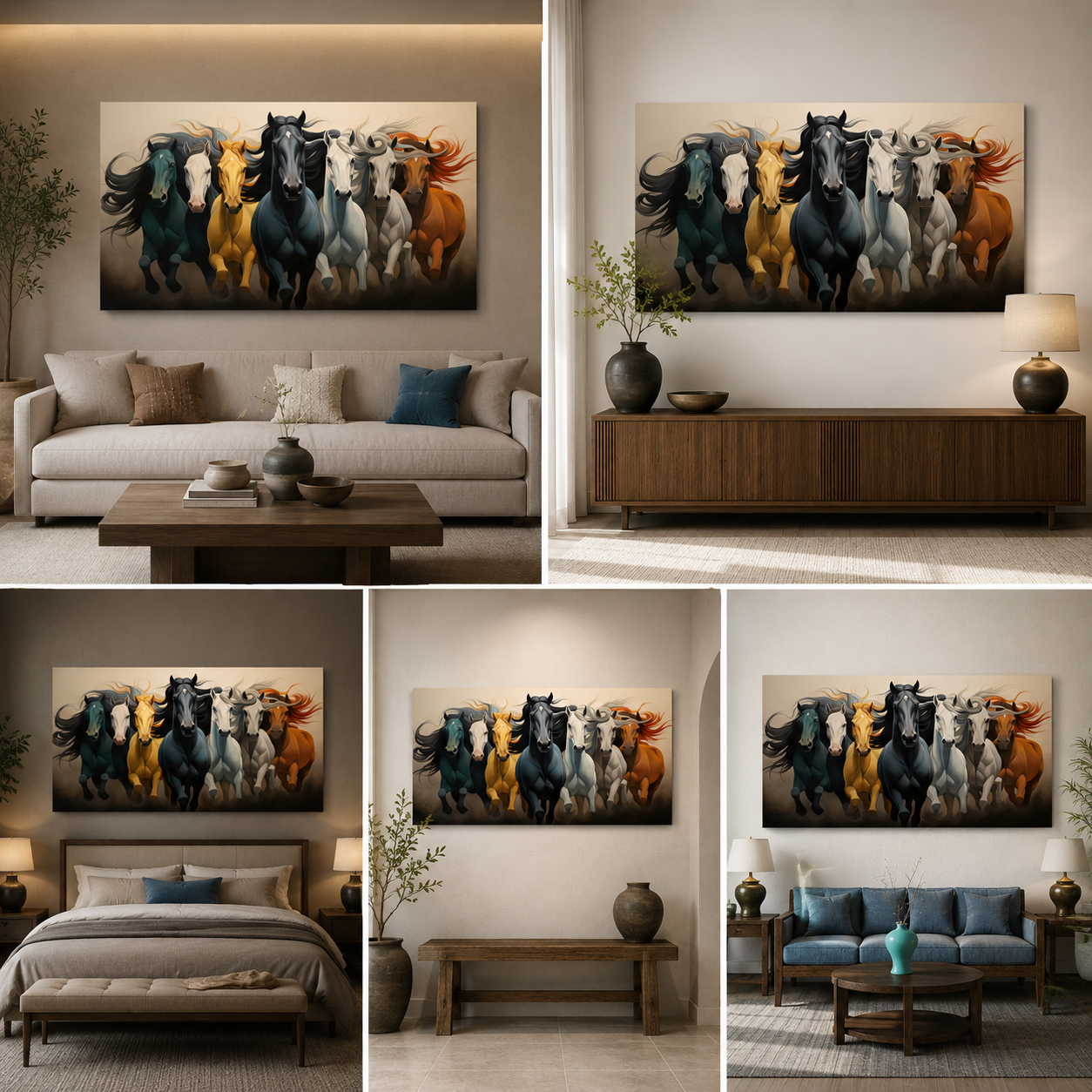 Seven Running Horses Painting | Vastu Canvas Painting