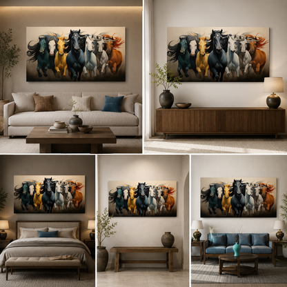 Seven Running Horses Painting | Vastu Canvas Painting