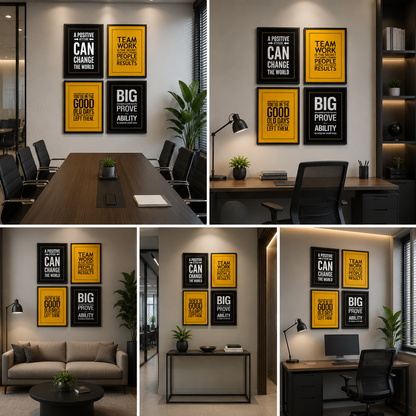 Motivational Quote Frames Set of 4 – Office Wall Art Collection | Modern Typography Wall Decor