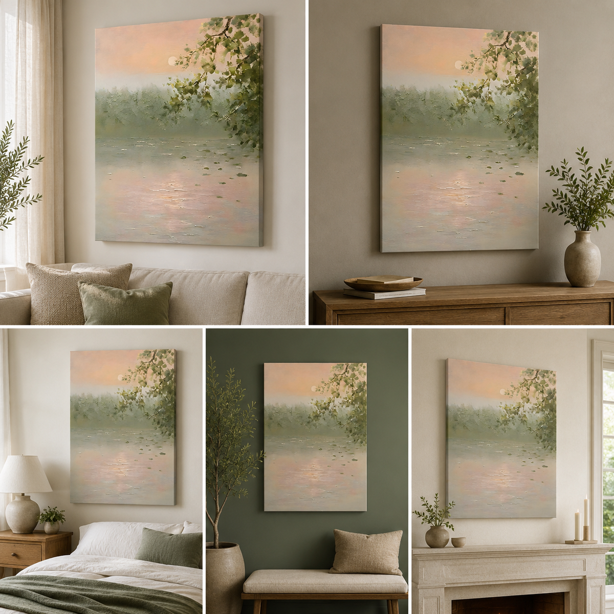 Soft Pastel Lake Landscape Wall Painting | Minimalist Nature Canvas Art | Vertical Acrylic UV Printed Wall Decor for Living Room Bedroom