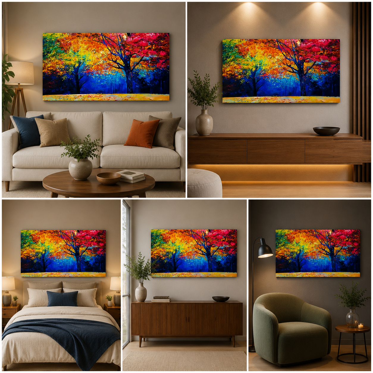 Multicolor Trees Painting Frame for Living Room Wall Decor