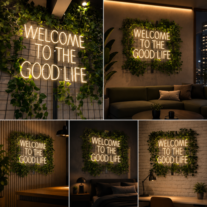 Welcome To The Good Life Neon Sign Board | LED Quote Neon Light for Home & Café Wall Decor