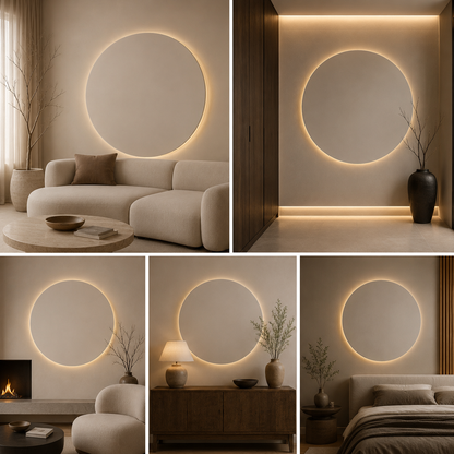Modern LED Circular Wall Panel Light | Backlit Round Wall Decor Panel | Minimalist Luxury Ambient Wall Art