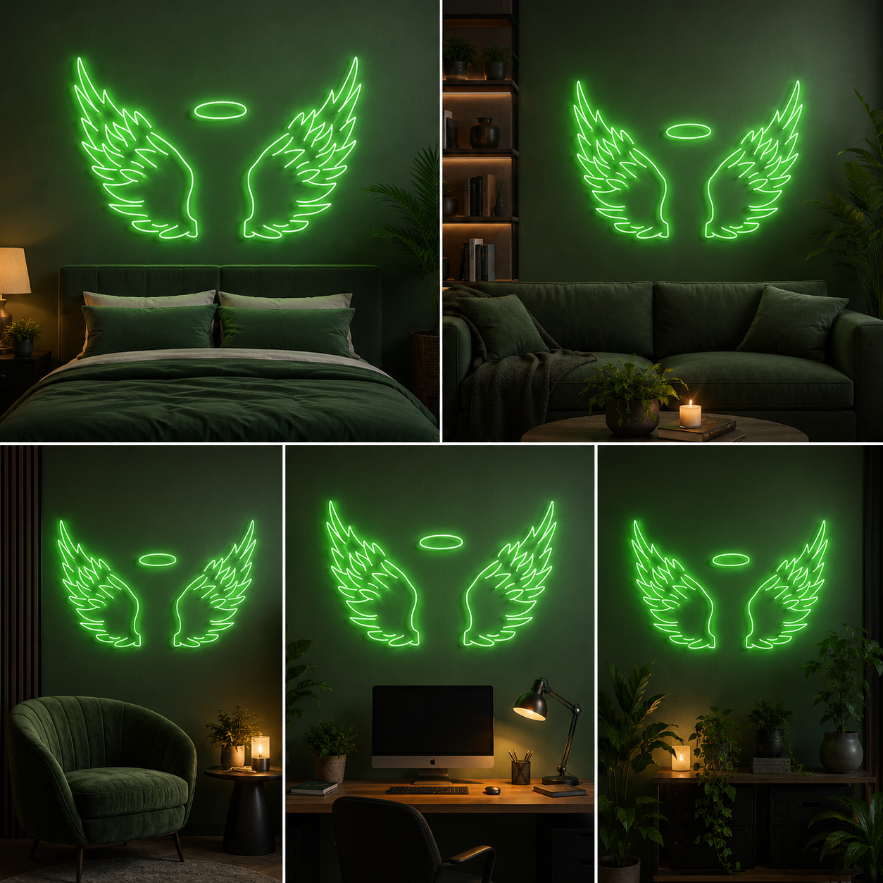 Angel Wings with Halo Neon Sign Board | Green LED Custom Neon Light Wings Sign for Bedroom & Aesthetic Wall Decor (40x40 In)