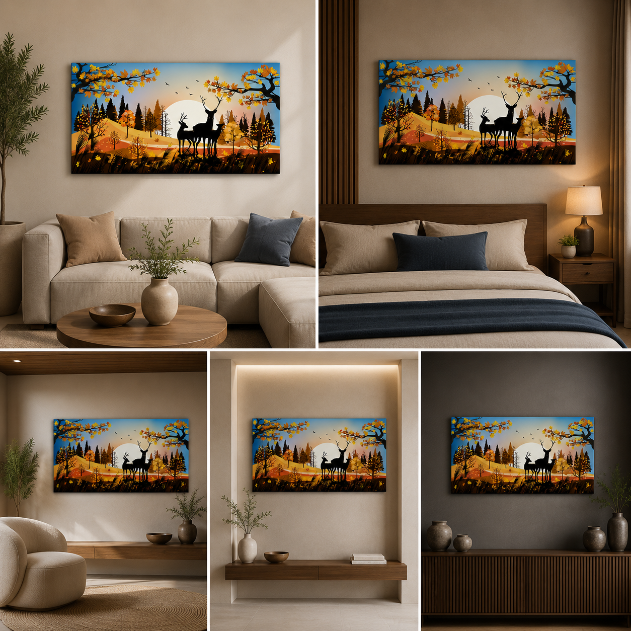 Three Deer Painting for Living Decor