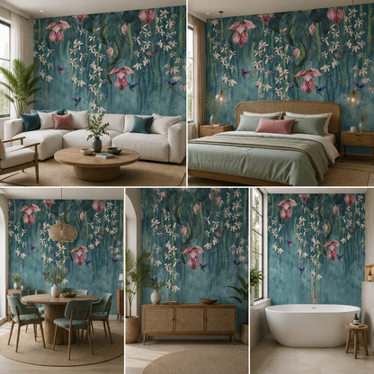 Floral Tree and Birds Wallpaper for Living Room