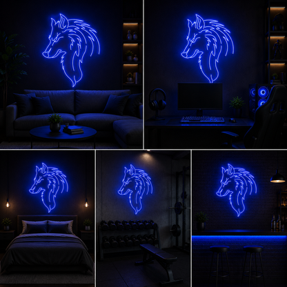 Wolf Head LED Neon Wall Sign with Acrylic Backboard for Gaming Room and Home Decor