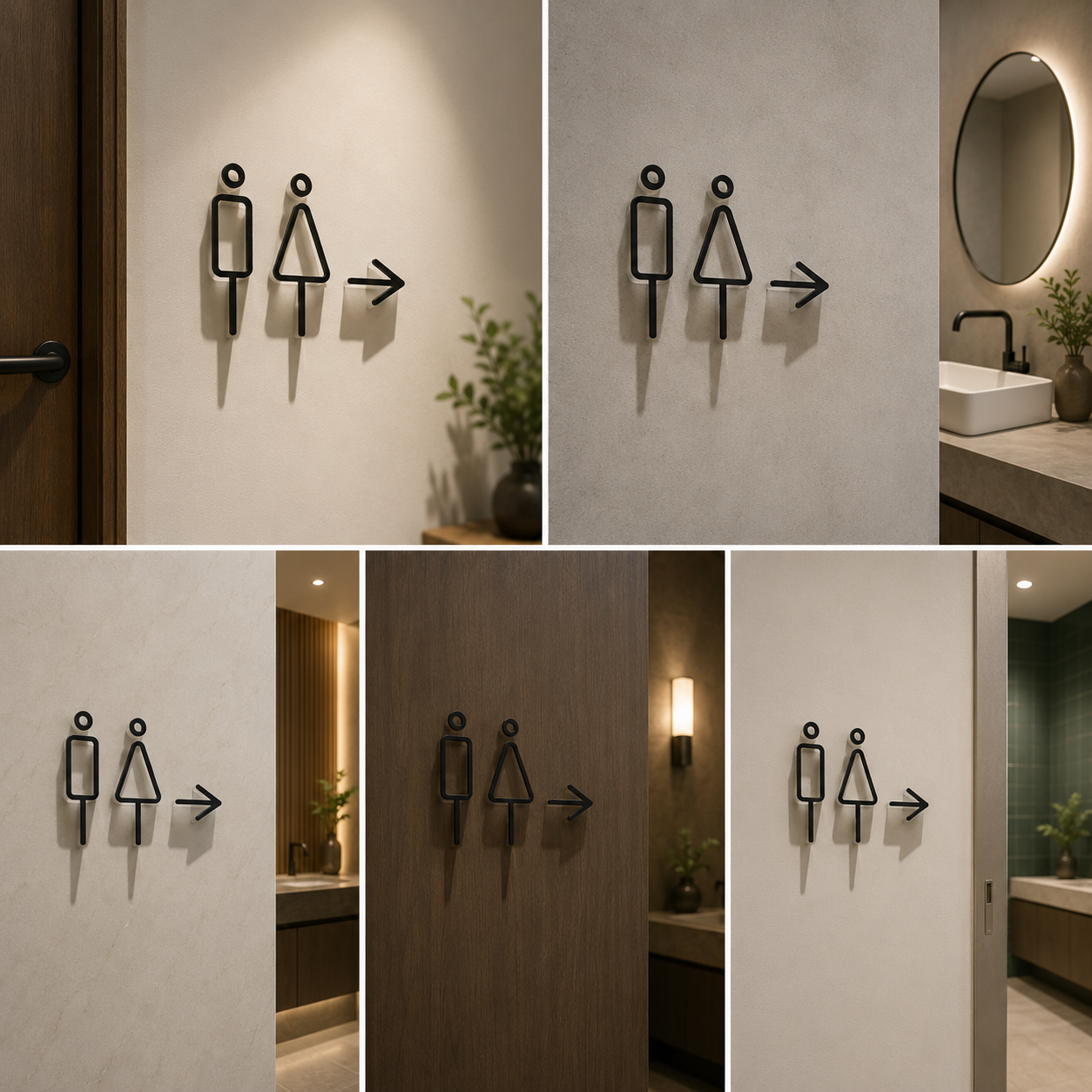 Minimal Directional Restroom Sign with Arrow | Modern Male Female Toilet Icon Signage for Offices & Commercial Spaces