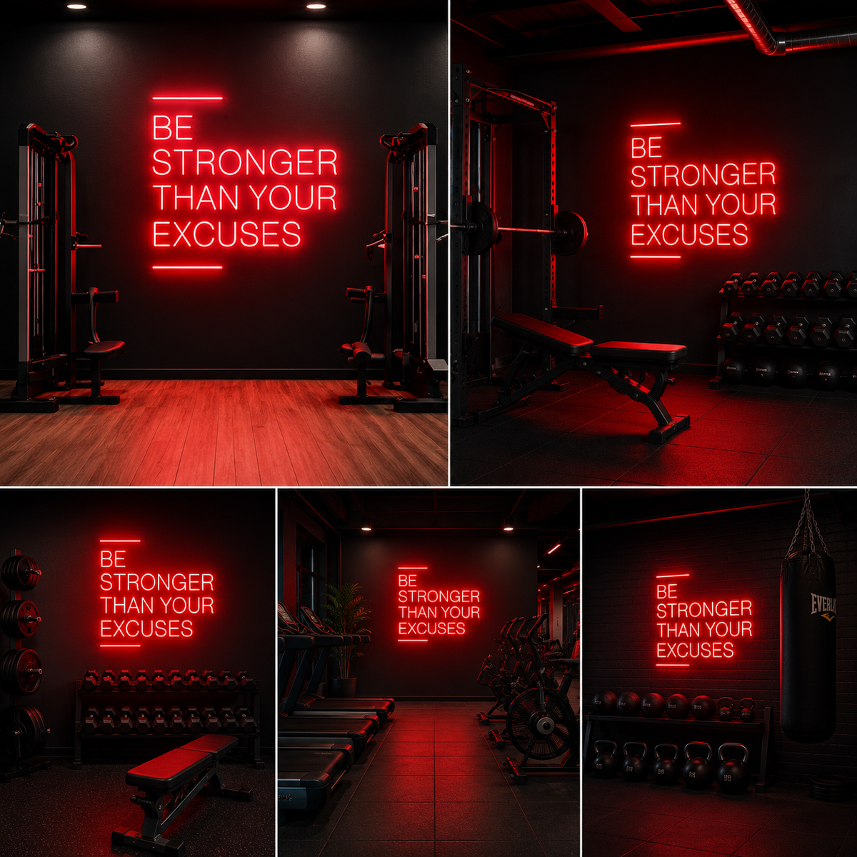 Be Stronger Than Your Excuses LED Neon Wall Sign for Gym, Office and Home Decor