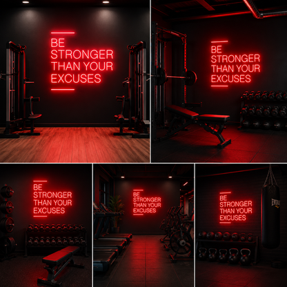 Be Stronger Than Your Excuses LED Neon Wall Sign for Gym, Office and Home Decor