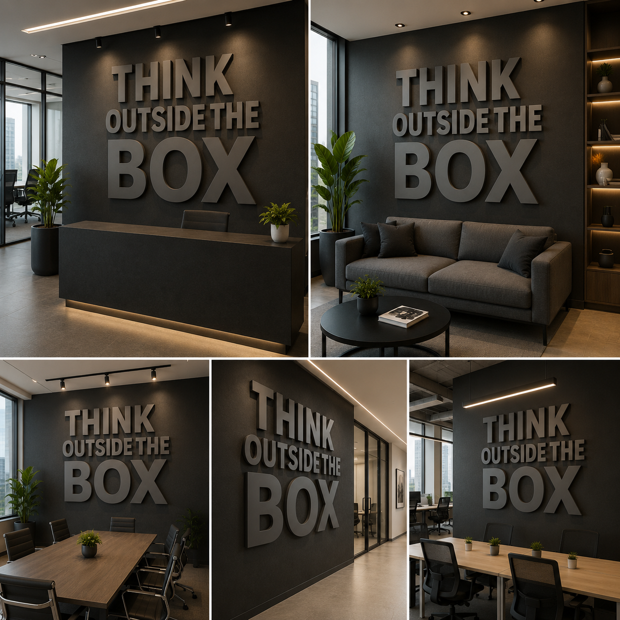 Motivational Acrylic Wall Sign Think Outside The Box – 3D Typography Wall Decor for Office, Creative Workspace & Startup Interiors