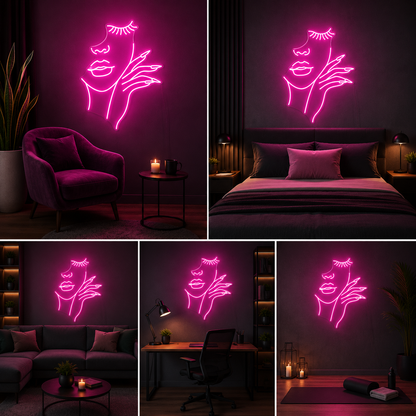 Beauty Face Neon Sign Board | Pink LED Custom Neon Light Sign for Salon, Makeup Studio & Aesthetic Wall Decor