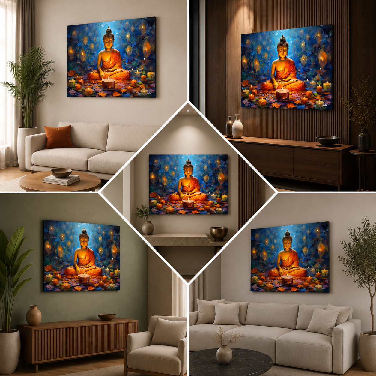 Serene Buddha Candlelight Wall Painting | Spiritual Meditation Canvas Art for Peaceful Decor