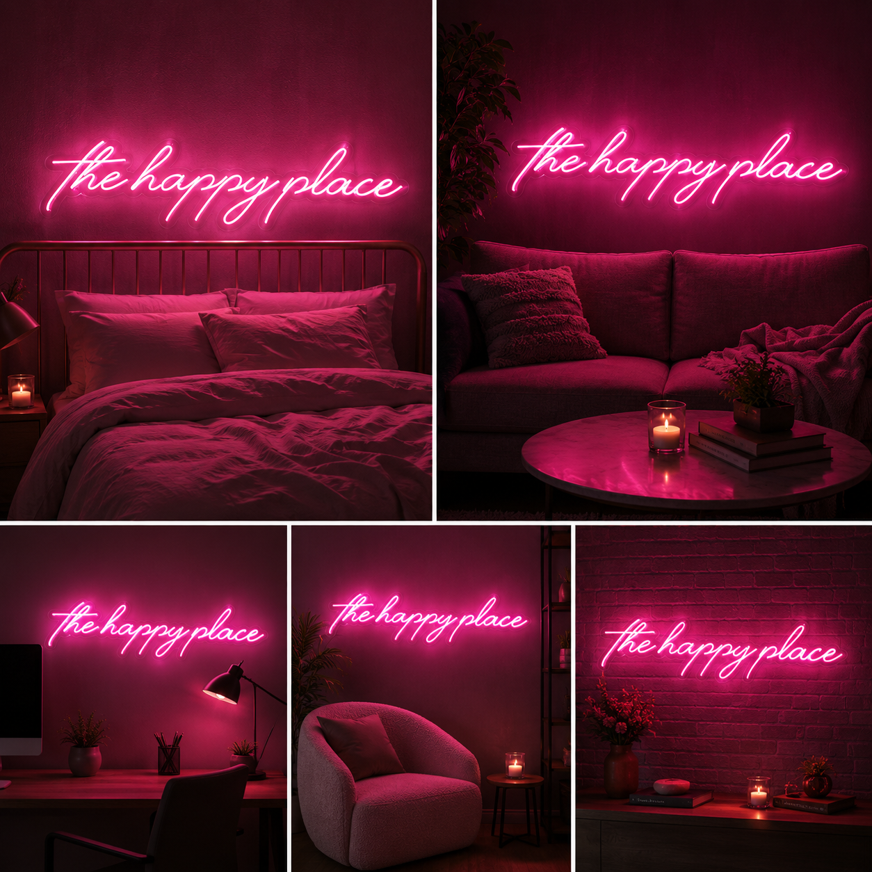 The Happy Place Neon Sign Board | Custom Neon Light Signs | Customised Neon Light Name Plate Aesthetic Wall Decor