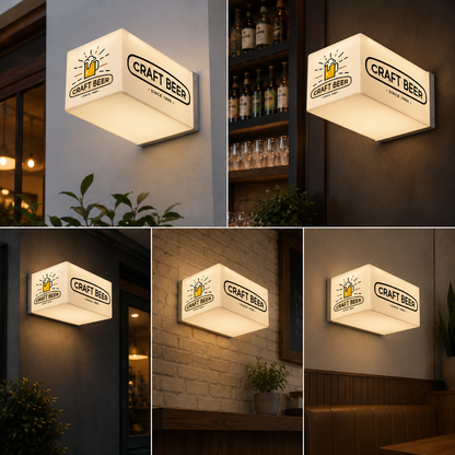 Custom Coffee Shop Cube Light Box Sign | LED Cafe Wall Mounted Signage | Illuminated Storefront Branding for Bakery Coffee House