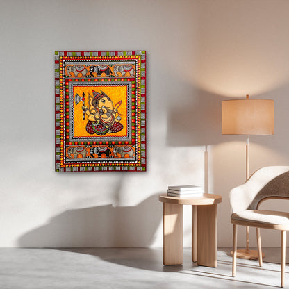 Lord Ganesha Canvas Wall Art | Traditional Indian Painting Wall Decor for Home, Living Room & Office