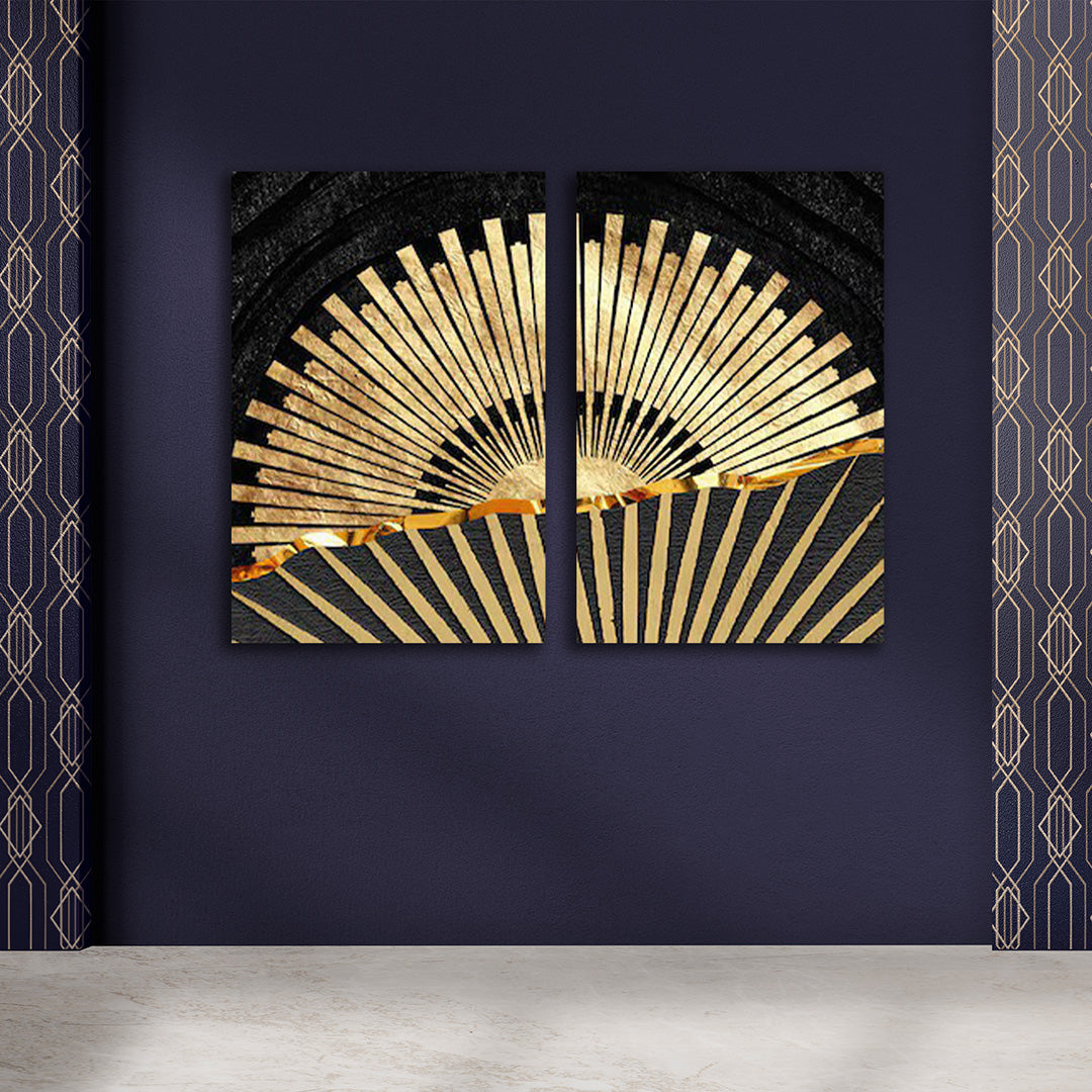 Abstract Golden Sunrise Canvas Painting Wall Art Set – Frame for Living Room (18 x 24 Inches Each Part)