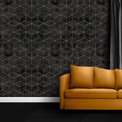 Premium Luxury Solid Black Cubicles Pattern Wallpaper