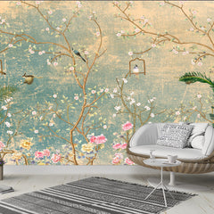 Beautiful Premium Flower Tree and Birds Wallpaper for Living Room, Bedroom, Office Wallpapers | Self- Adhesive Wallpaper, Just Peel and Stick Wallpaper, Hassle Free Easy Installation
