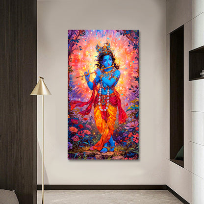 Lord Krishna Vibrant Canvas Painting Frame Colorful Spiritual Wall Decor for Living Room