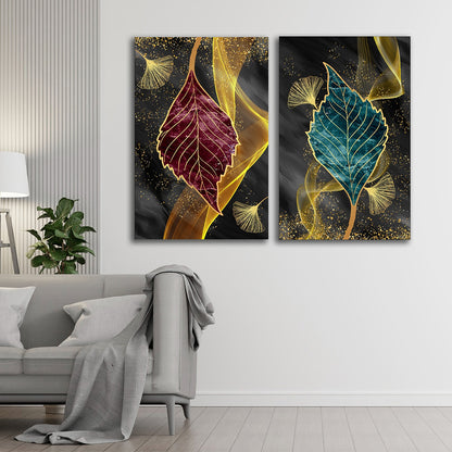 Abstract Gold Leaf Canvas Painting Wall Art Set – Large Size Frame (18 x 24 Inches Each Part)