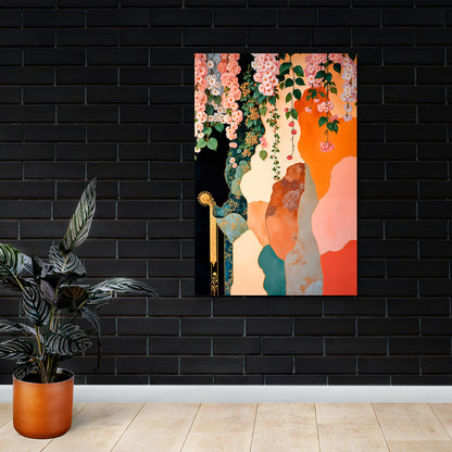 Modern Abstract Floral Canvas Wall Painting | Luxury Botanical Art with Gold Accents | Premium Designer Wall Decor