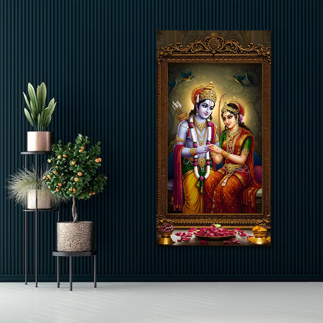 Radha Krishna Royal Frame Canvas Painting Traditional Spiritual Wall Decor for Living Room