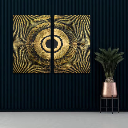 Abstract Gold Circle Canvas Painting Wall Art – Large Size Frame for Living Room (18 x 24 Inches Each Part)