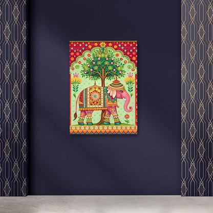 Traditional Elephant Tree of Life Canvas Painting – Colorful Ethnic Animal Wall Art Canvas Painting Frame for Living Room