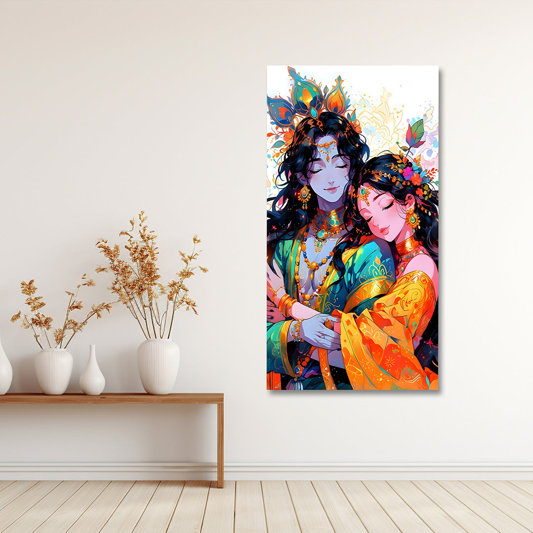 Modern Radha Krishna Canvas Painting Frame | Colorful Artistic Krishna Wall Art | Large Contemporary Spiritual Wall Decor for Living Room