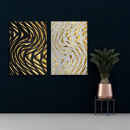 Abstract Gold Pattern Canvas Painting Wall Art Set – Large Size Frame for Living Room (18 x 24 Inches Each Part)