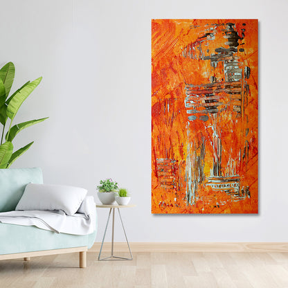 Abstract Textured Orange Vertical Canvas Painting Wall Art