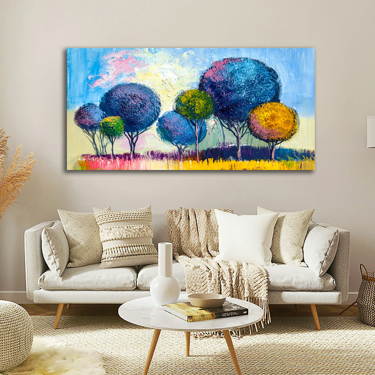 Colorful Abstract Tree Landscape Canvas Painting Wall Art for Living Room
