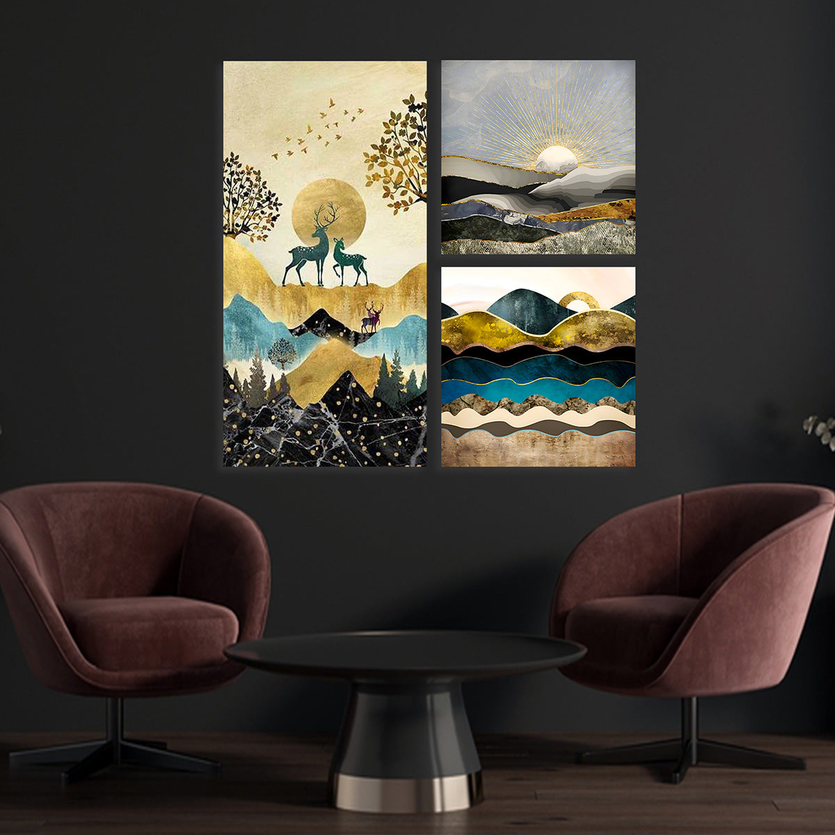 Abstract Nature Landscape Canvas Painting Wall Art Set – Large Size Frame (36 x 36 Inches Total Part)
