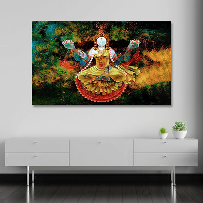 Goddess Lakshmi Lotus Canvas Painting Spiritual Wall Art for Living Room