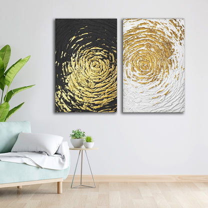 Black White Gold Abstract Swirl Canvas Painting Wall Art Set (18 x 24 Inches Each Part)