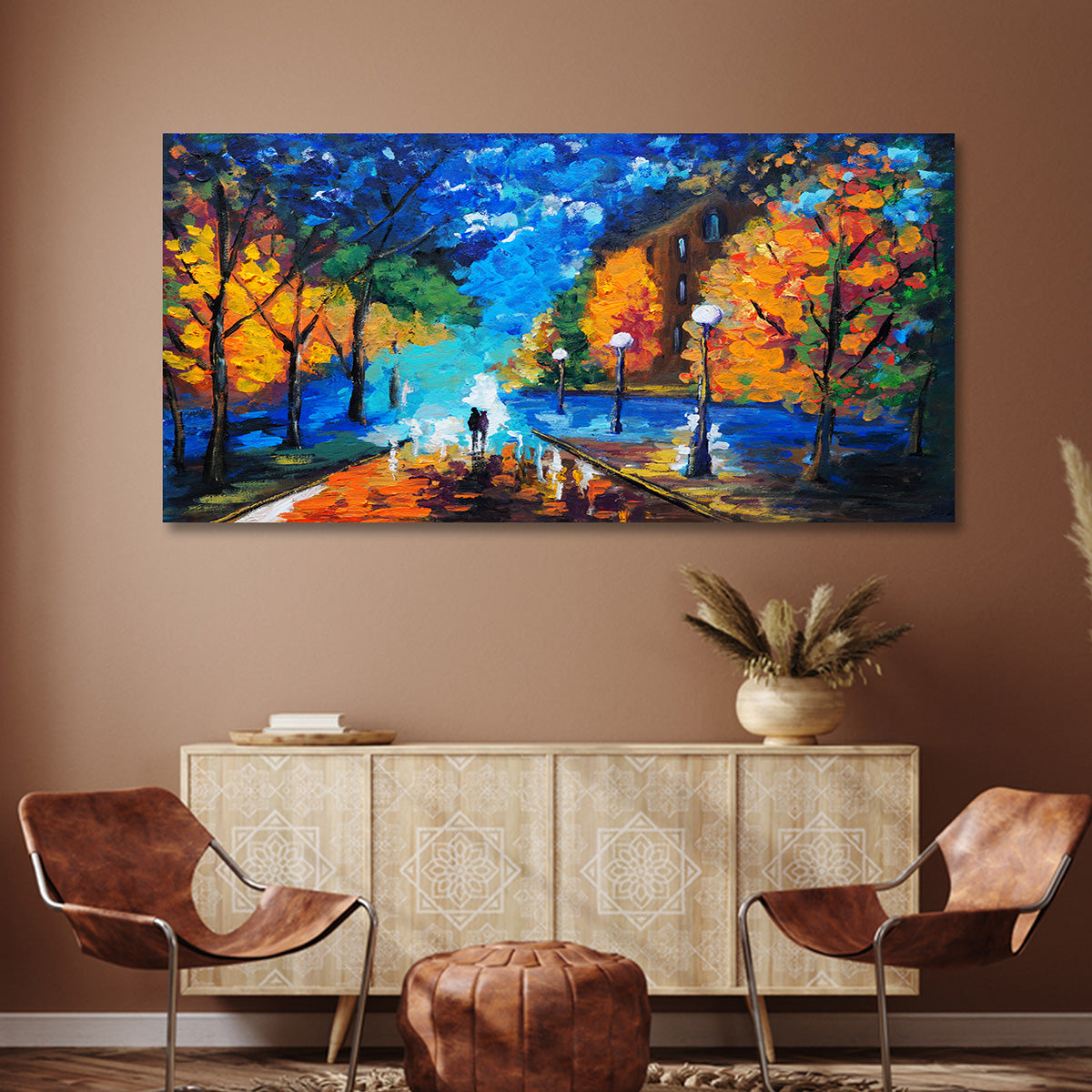 Colorful Night Park Landscape Canvas Wall Art Modern City Painting