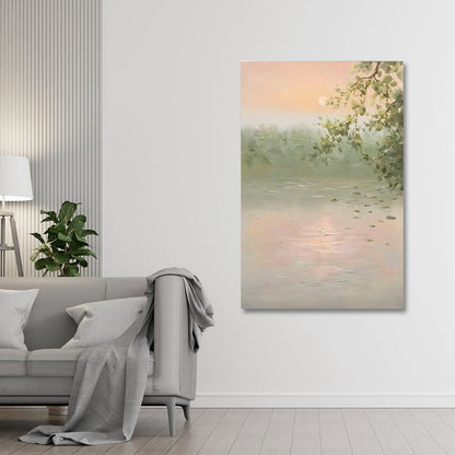 Soft Pastel Lake Landscape Wall Painting | Minimalist Nature Canvas Art | Vertical Acrylic UV Printed Wall Decor for Living Room Bedroom