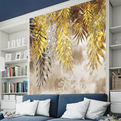Beautiful Golden Leaves Wallpaper for Living Room Wall Decor | Bedroom | Office Walls Wallpaper | Premium Self Adhesive Wallpaper, Just Peel and Stick