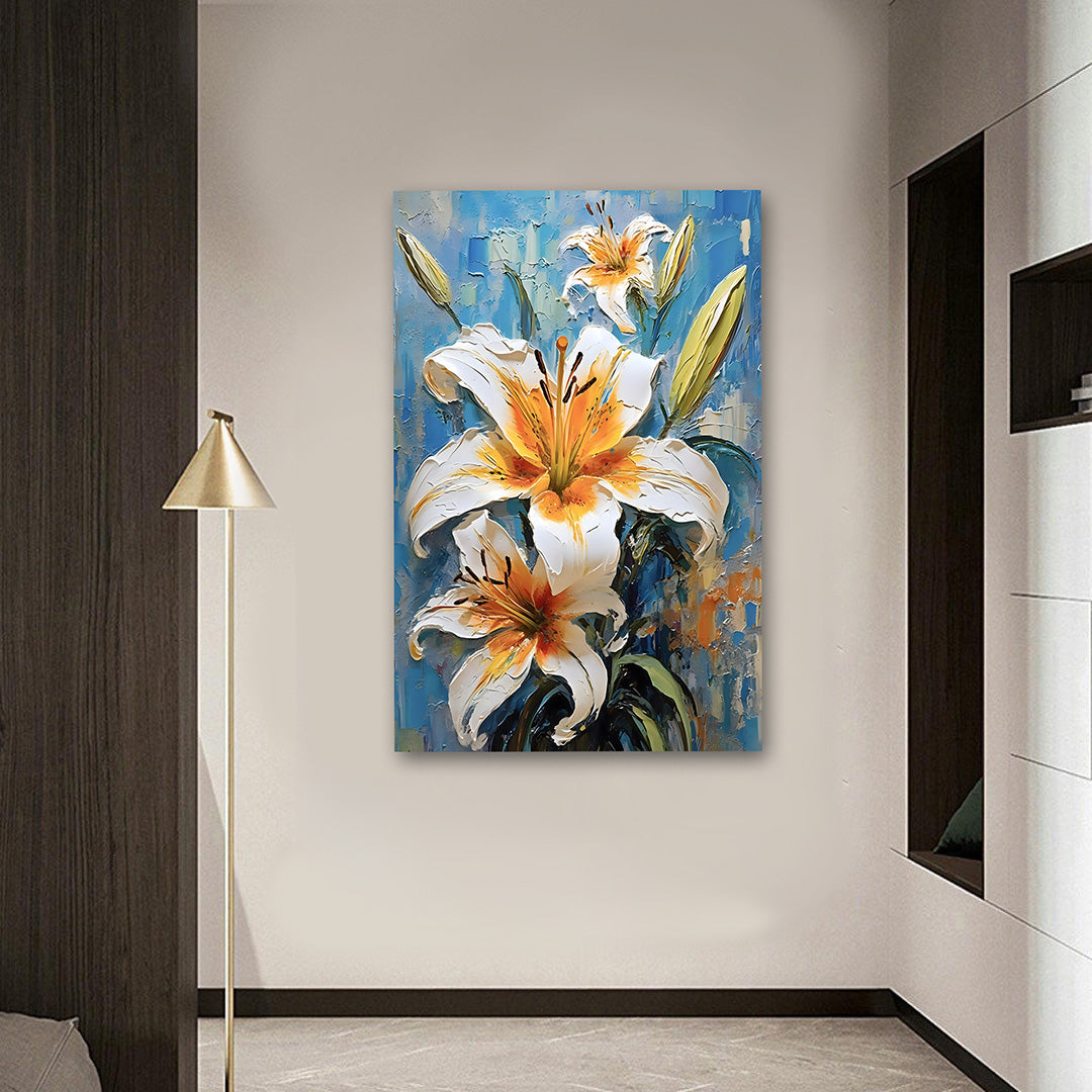 White Lily Flower Canvas Wall Painting | Modern Floral Art for Living Room & Home Decor