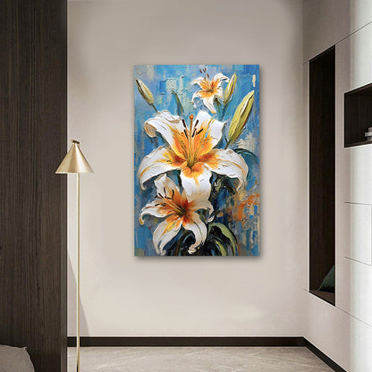 White Lily Flower Canvas Wall Painting | Modern Floral Art for Living Room & Home Decor