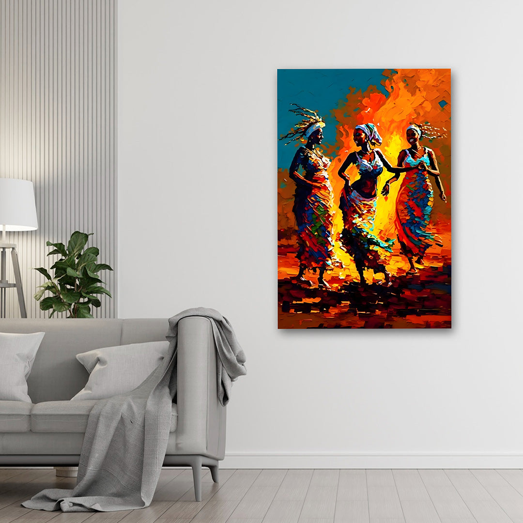 African Tribal Dance Wall Painting | Vibrant Cultural Canvas Art for Living Room Decor