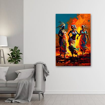 African Tribal Dance Wall Painting | Vibrant Cultural Canvas Art for Living Room Decor