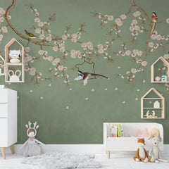 Wallpaper for Living Room, Chirping Birds on Floral Tree Self Adhesive Wallpapers, just Peel and Stick Wallpapers for Bedroom, Office Walls | Hassle Free Installation