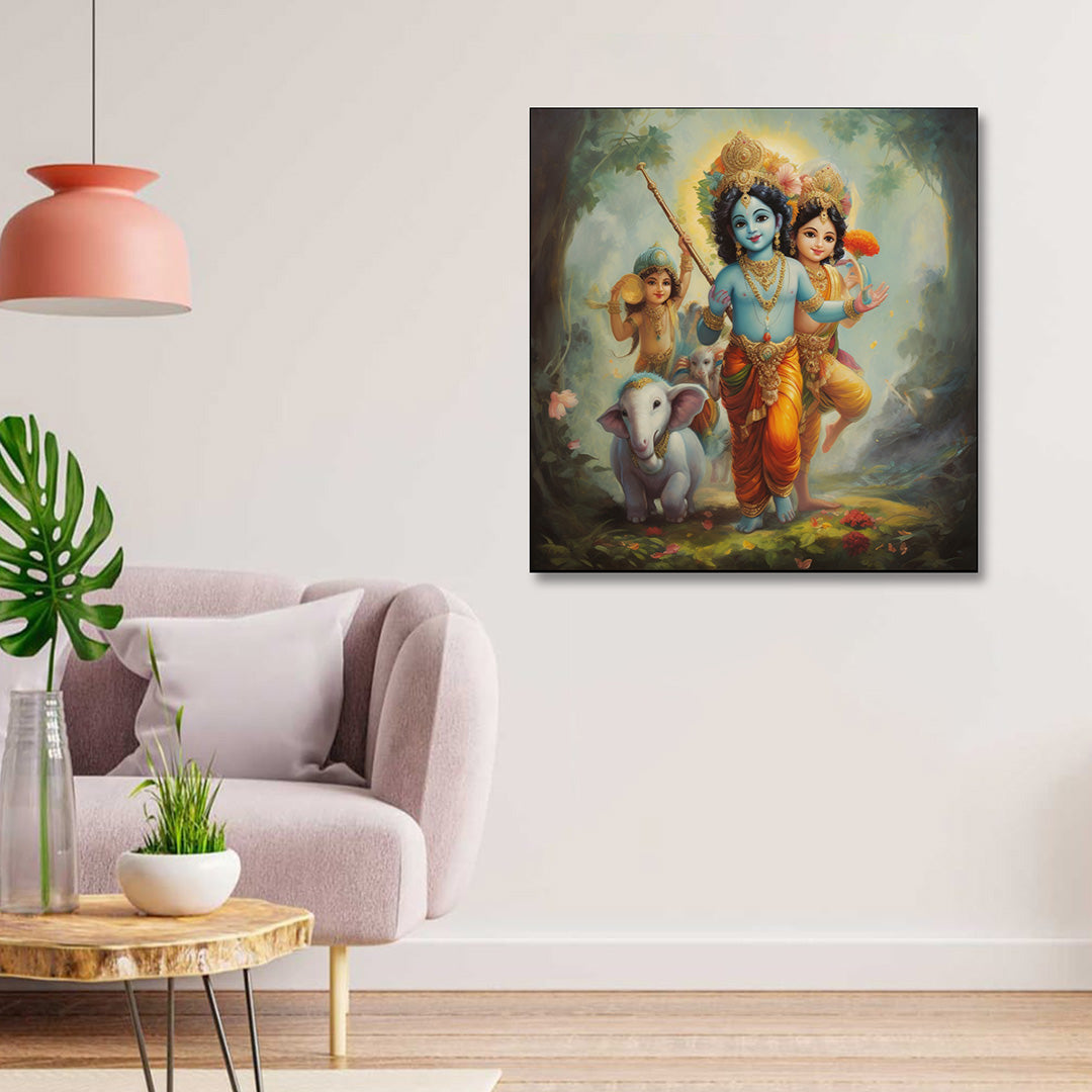Bal Krishna Kids Canvas Painting Frame Wall Decor for Living Room Cute Spiritual Artwork
