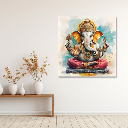 Lord Ganesha Canvas Wall Painting Frame | Modern Ganpati Canvas Wall Art for Living Room & Office Decor | Large Size Spiritual Painting for Home & Gifting