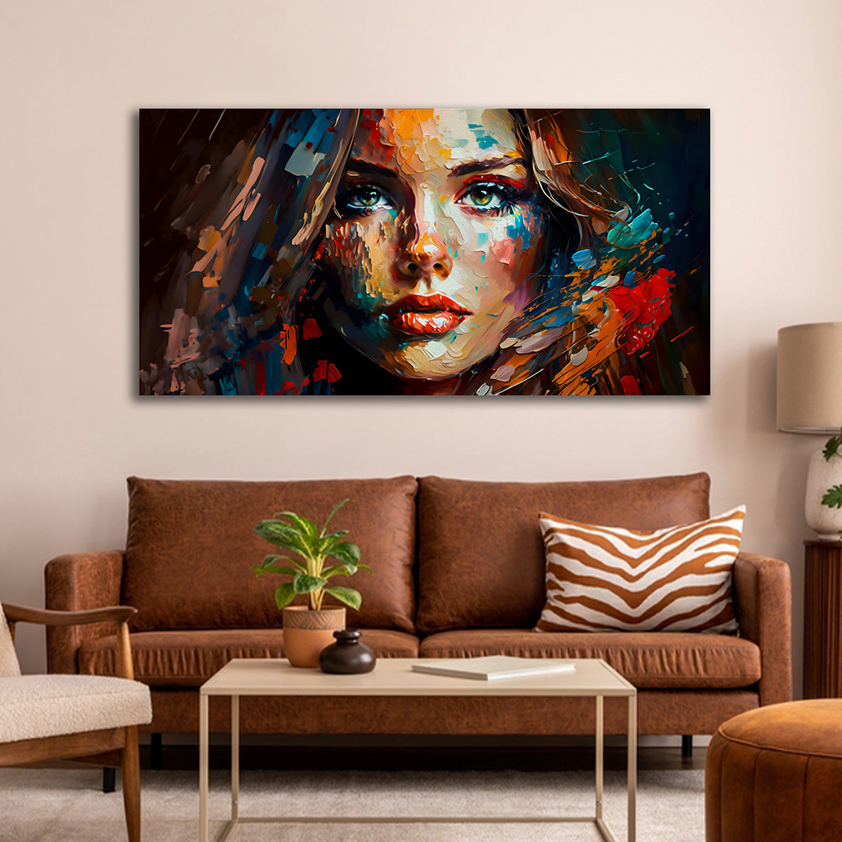 Colorful Abstract Woman Portrait Canvas Painting Wall Art for Living Room