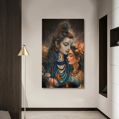 Shiv Parvati Canvas Painting Frame | Divine Shiva Parvati Couple Wall Art | Large Spiritual Canvas Wall Decor for Living Room